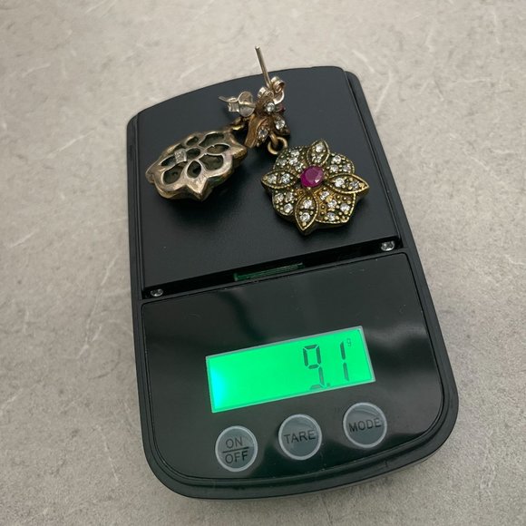 Turkish Sterling Silver Genuine Ruby Simulated White Topaz Dangle Earrings EUC - Picture 8 of 11